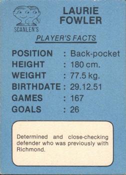 1981 Scanlens VFL #135 Laurie Fowler Back